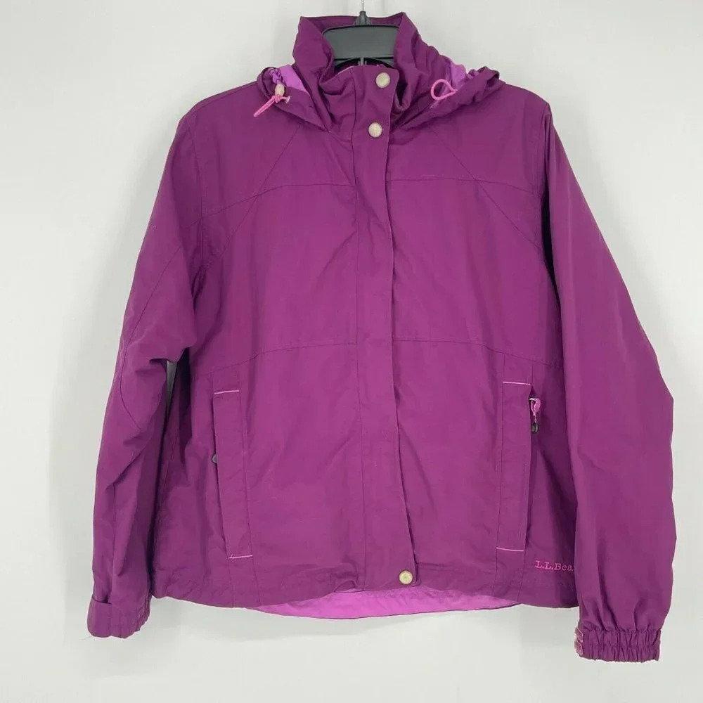 L.L Bean Jacket Women's S Purple Hooded Full Zipped Snap Long Sleeve Windbreaker